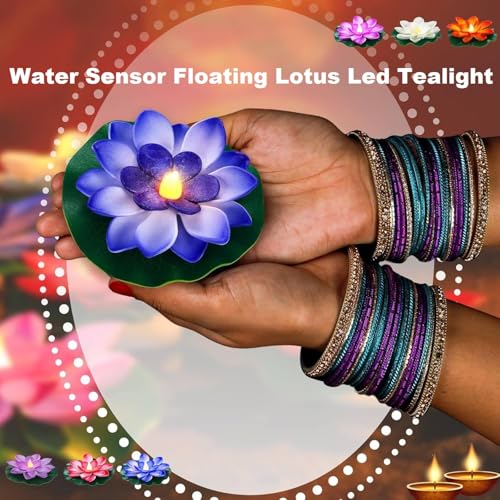 Image of coku 30 Pcs Floating Lotus LED Candles, Water Sensor Diya, 4 inch Multicolor Flower Lights, Water Activated Tea Lights for Diwali, Navratri, Durga Puja, Wedding, Pool, Urli Bowl, & Home Decor (Pack of 30)