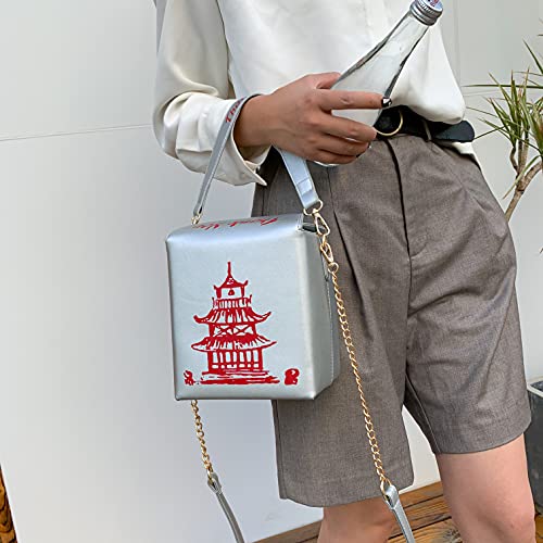 Image of Tower Print Crossbody Shoulder Bag,Pu Chinese Takeout Box Totes Purse for Women | Tower Print