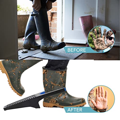 HEFTMAN Stiefelknecht für Gummistiefel - Robuster Boot Jack, Stabiler Stiefelanzieher, Stiefelknecht Kunststoff mit Schuhabstreifer zum Entfernen von Schlamm (Schwarz/Blau)