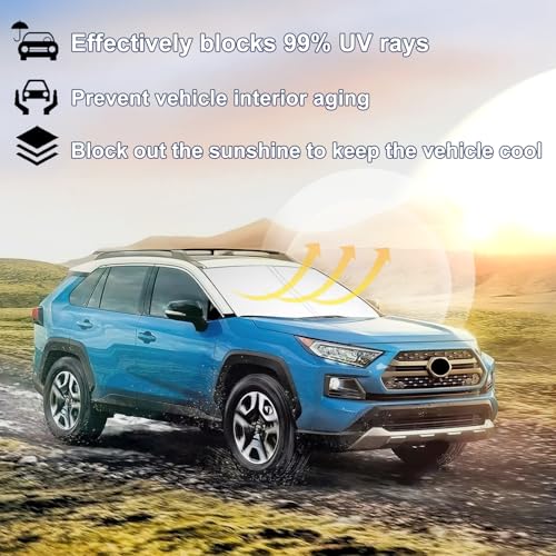 Image of Windshield Sun Shade for Toyota RAV4 2019-2025 & RAV4 Prime 2021-2025, Foldable 310T Polyester UV Protection Window Shield Cover, Keep Car Interior Cool