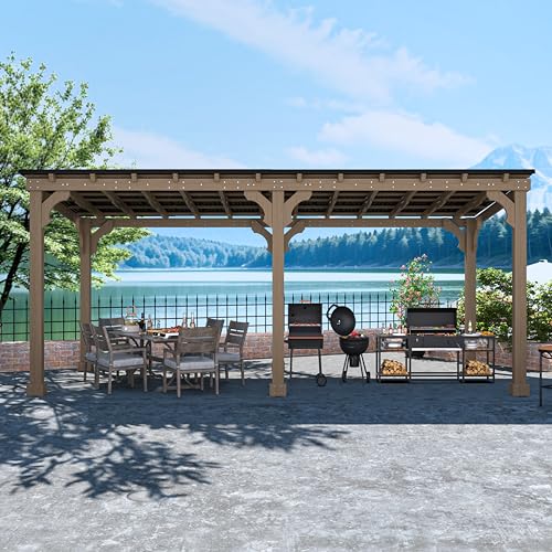 MUPATER 10x20 FT Wooden Grill Gazebo with Sloping Metal Roof, Sturdy 5.5'' Post, Wood Frame Gazebo Heavy Duty, Suitable for 2 Full-Size Grills, BBQ Canopy for Outdoor Patio, Lawn, Garden, Brown