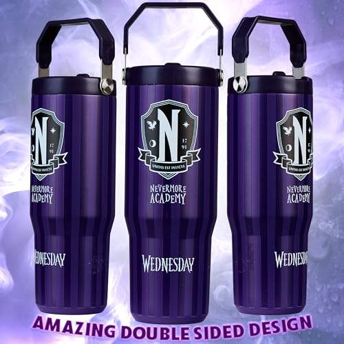 Image of Get Trend Wednesday Tumbler with Straw 30oz Girls Teens Insulated Cup with Lid Handle Travel Mug Cups with Lids for School Sports Gifts for Girls (Purple Wednesday)