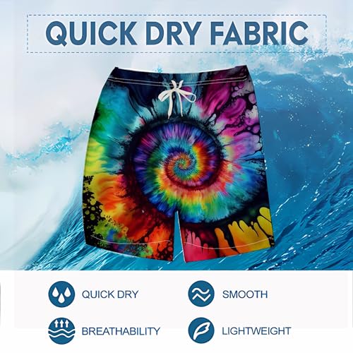 LAOLIUSN Men's Tie-Dye Board Shorts Psychedelic Graphic Beach Shorts3