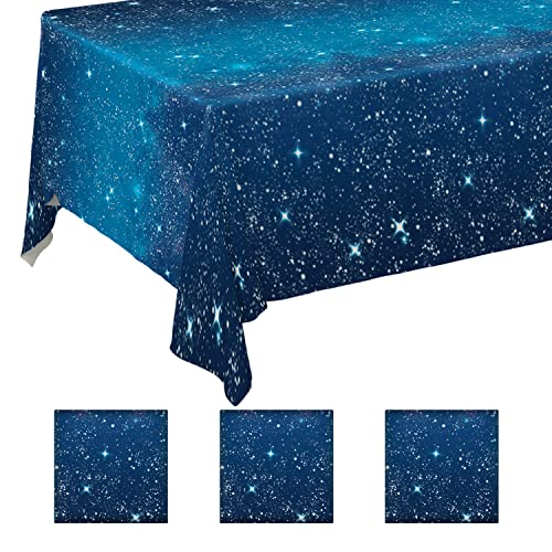 Image of Space Tablecloth Gatherfun Space Stars Theme Party Supplies Starry Night Tablecloth Waterproof Plastic Galaxy Table Cover for Birthday Party Decorations 54x108 Inch 3PCS