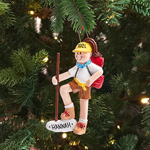 Uniqxmas Personalized Hiker Girl Christmas Ornament 2023 | Hiking Woman Figurine For Xmas Tree | Unique Outdoor Activity Nature Hike Trekking Mountain Camping Lover Keepsake Gift | Custom Name & Year #TOP3