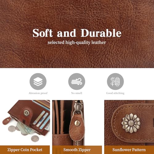 Blucoay RFID Blocking Leather Wallet for Women - Compact Bifold Card Holder with Removable ID Window in Dark Brown - Image 6