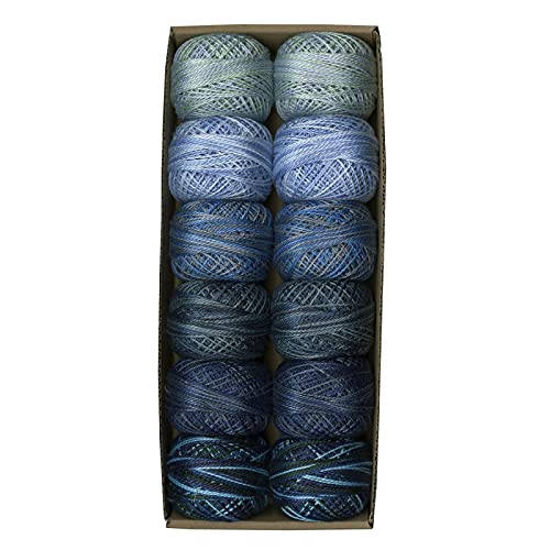 Image of Valdani Inc Valdani Pearl Cotton Ball Size 5 46yd 12 Colors Two in Blue Thread, Multi | 12-Ball Collection, Hand-Dyed Egyptian Cotton, Colorfast, Size 5 (42m /45 yds, 10g ball), Non-Divisible