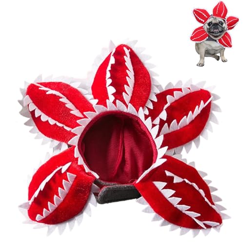 Pet Demogorgon Dog Costume Funny Carnivorous Plant Dog Adjustable Hat Costume with Soft Material Flower Accents for Cosplay Party Photo Props Pet Accessories Secure Fit-S