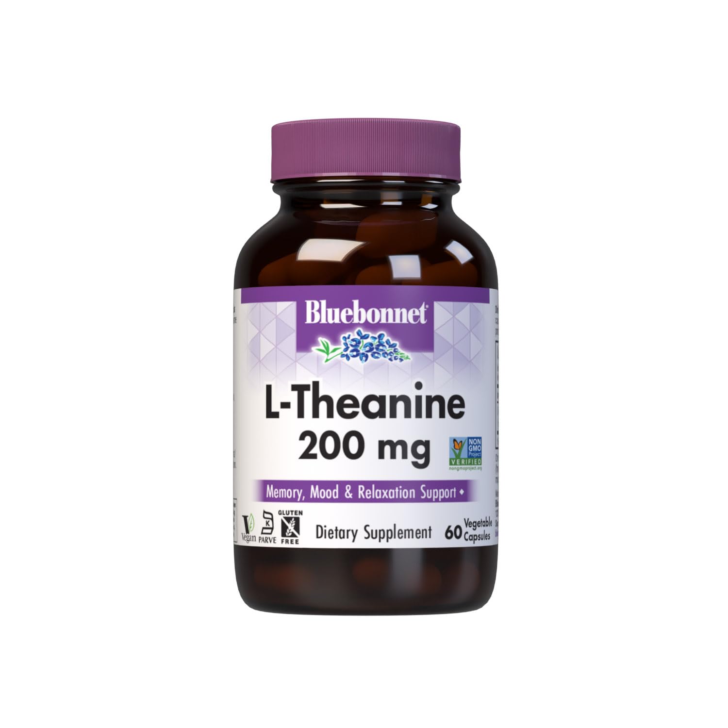 BlueBonnet Nutrition L-Theanine 200 mg, 60 Vegetable Capsules 60 Count (Pack of 1)