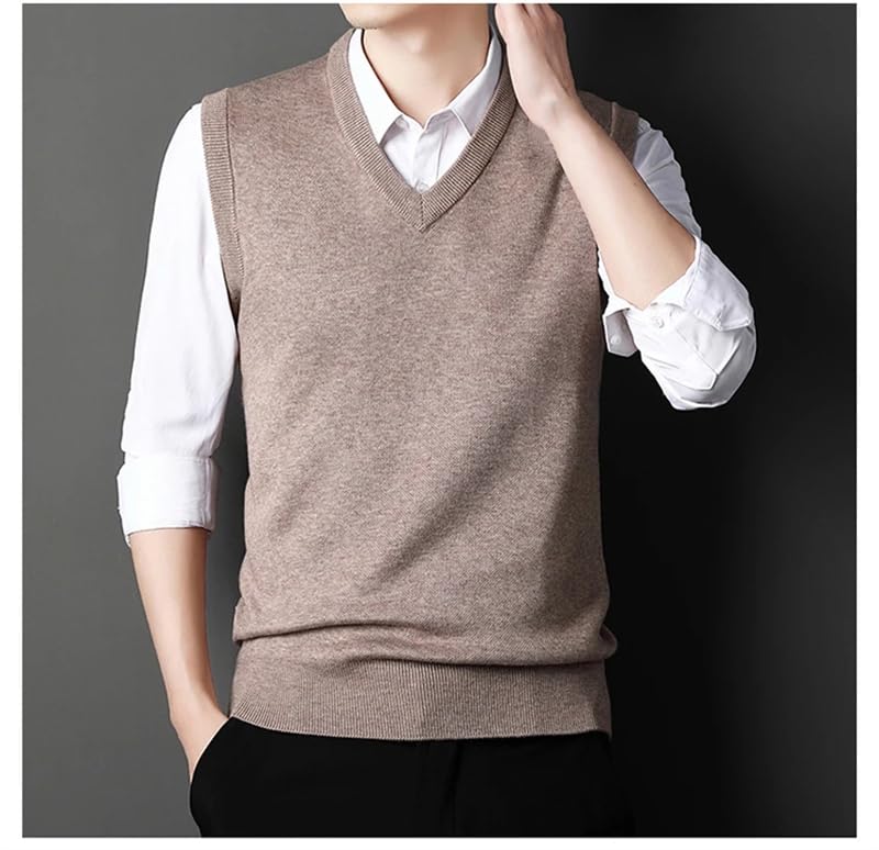 Men's Thickened Wool Knitted Vest Business Solid Sleeveless Formal Pullover Waistcoat3