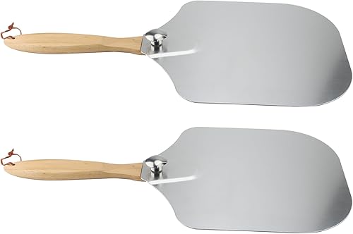 Miniatura 5 de 4 unidades de 12 x 14 pulgadas para pizza con 2 basculantes para cortar pizza, pala de pizza de metal de aluminio con mango de madera plegable para