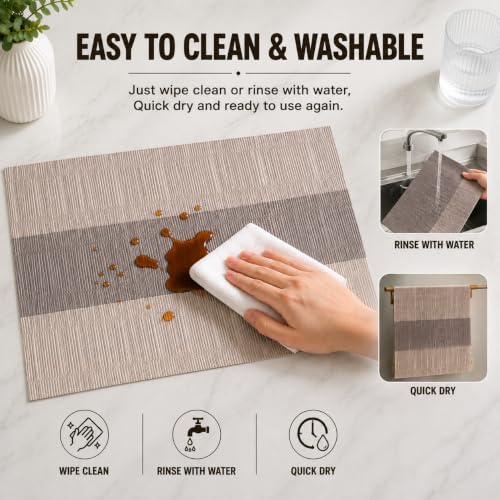 Image of OXSAM Placemats, Heat Insulation Non-Slip Vinyl mats, Stain-Resistant Tablemats for Home and cafe Dining Table Decor (Brown Cream Pattern, Pack of 8)
