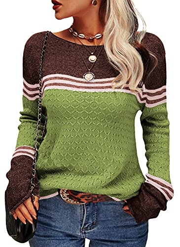 Image of Danedvi Womens Fall Fashion 2026 Sweaters Colorblock Lightweight Striped Crewneck Winter Trendy Pullover Tops