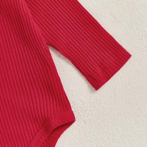 Cute Infant Newborn Baby Girl Christmas Outfit Long Sleeve Ribbed Romper Santa Bow Layered Suspender Skirt Set 3Pcs4