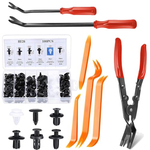 3 Pcs Auto Clip Pliers Set and 100 Pcs Car Trim Clips Automotive Rivet Removal Tool Kit with Plastic Fasteners for Door Panel Bumper Dashboard Repair