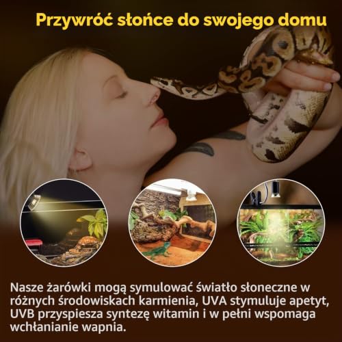 Bonlux E27 lampa grzewcza dla gadów, terrarium, 50 W, UVA, UVB, możliwość ściemniania, żarówka 220-240 V, dla zwierząt domowych, żarówka do gadów, jaszczurek, żółwi, węży (4 sztuki)