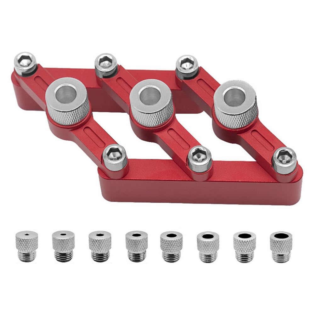 Littimoon 1Set Self Centering Dowelling Jig Woodworking Hole Drill Guide Red with 3-10Mm Drill Sleeves