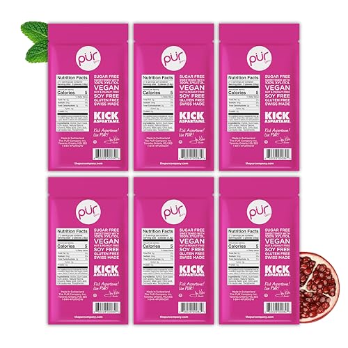 Image of PUR Gum | Aspartame Free Chewing Gum | 100% Xylitol | Natural Pomegranate Mint Flavored Gum, 55 Pieces (Pack of 6)
