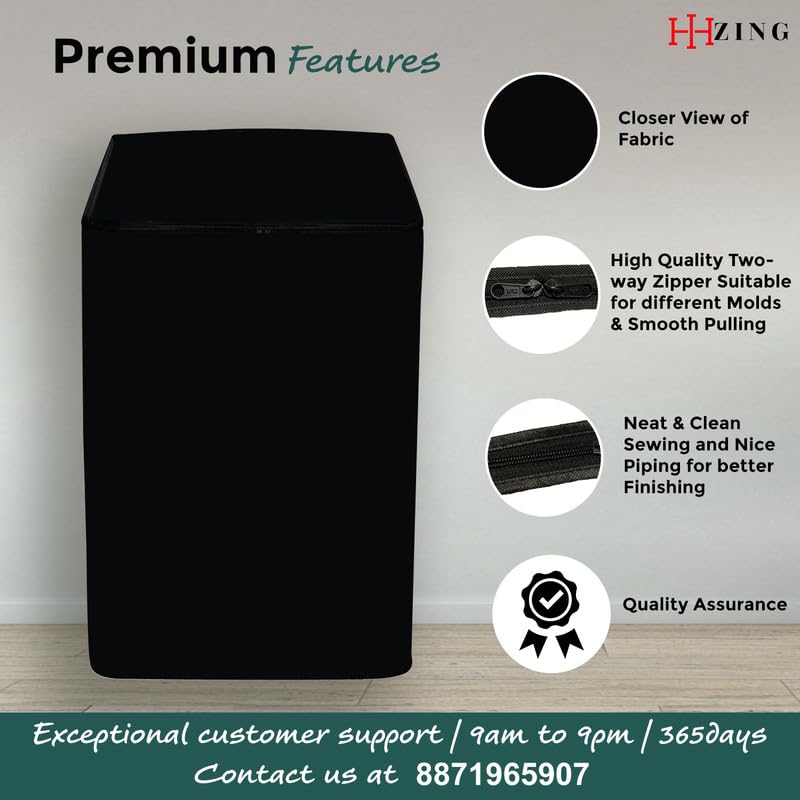 Image of Waterproof Washing Machine Cover Fully Automatic Sutaible for Samsung Model 8.0 kg Ecobubble Top Load, WA80BG4441BG (54 x 56 x 98 cms) Solid Black Print