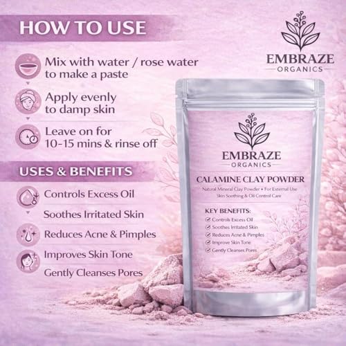 Image of Calamine Clay Powder for Face Pack | Natural Pink Clay for Acne, Pimples, Oil Control & Skin Soothing Care | Deep Cleansing Mineral Clay (100g)
