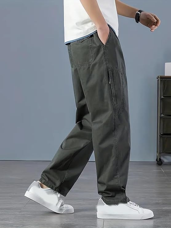 Image of Men Cargo Pants 100% Cotton | Relaxed Fit Utility Cargos for Men with 6 Pockets | Breathable Durable Fabric | Casual Streetwear Travel & Outdoor Pants