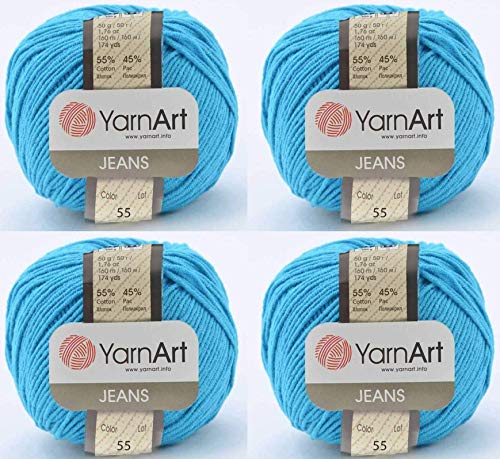 Image of YarnArt 4 Skeins Cotton Blend Yarn - 55% Cotton 45% Acrylic Yarn Thread Crochet Hand Knitting Art Lot of 4skn 200 gr 696 yds