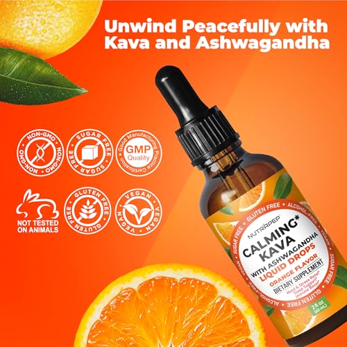 NutraPep Kava Ashwagandha Extract Liquid Drops - Calming Adaptogen Supplement with Valerian Root Passionflower Lemon Balm for Mood Rest Stress Support - Alcohol-Free Vegan Gluten-Free Non-GMO