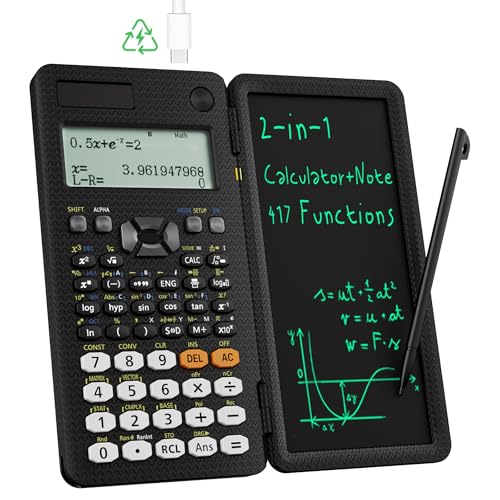 Scientific Calculators for Students 991ES Office Calculators Desktop, ROATEE 4-Line Display Calculator with Erasable LCD Writing Tablet, Solar Battery Power with Notepad Calculator School Supplies