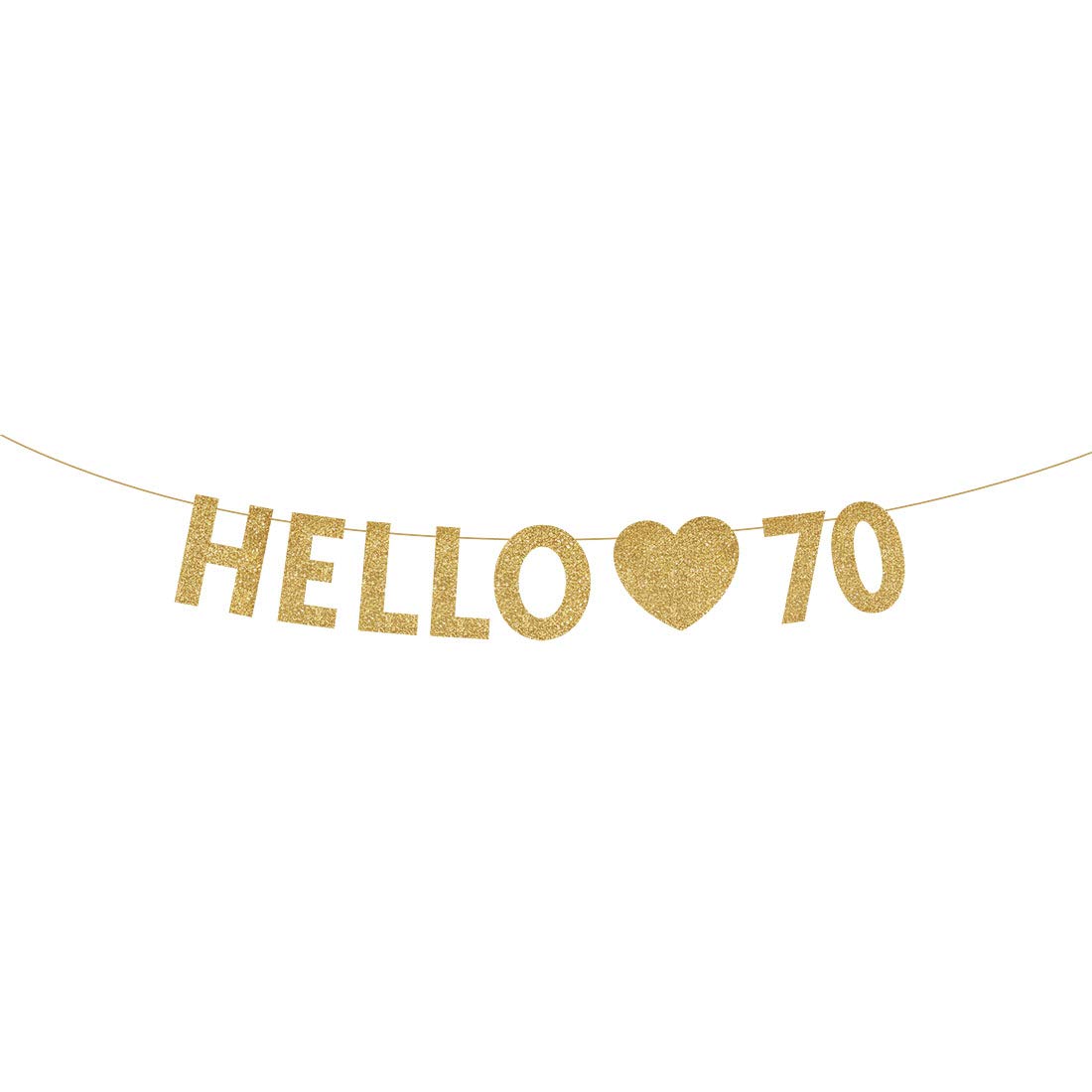 Gold Hello 70 Birthday Banner, Gold Glitter Happy 70th Birthday Party Decorations, Supplies