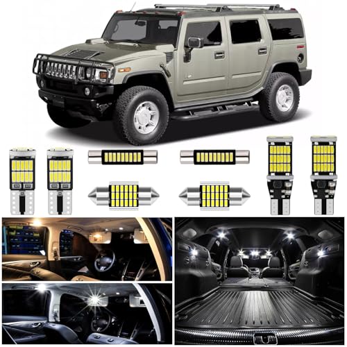 WIYBYDM H2 LED Interior Lights Kit for Hummer H2 2003 2004 2005 2006 2007 2008 2009 Super Bright White LED Map Dome Trunk License Plate Lights Interior LED Light Bulbs + Install Tool