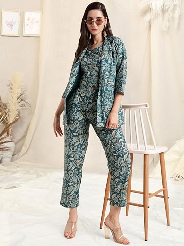 Image of MIRCHI FASHION Pure Cotton Kurta with Shrug Set | 3 Piece Cordset with Jacket & Pant | Ethnic Work Wear & Travel Wear Co-ord Set