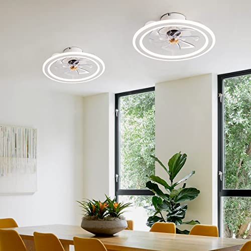 Ekiznsn 20'' Bladeless Modern Indoor Flush Mount Ceiling Fan With Lights And Remote, App Control White Low Profile Ceiling Fans For Bedroom/Small Room #TOP7