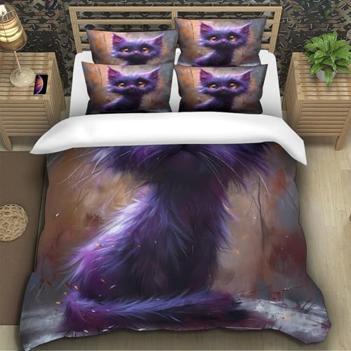 Illustration botanique fleurs violettes housse de couette 3D parure de lit microfibre chic - 5