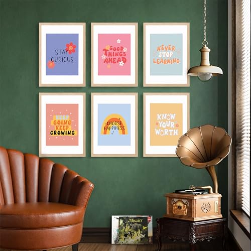 Image of NoWorries Motivational Quote Frames for Wall Decor - Modern art Quote mix Wall framed Posters for office decoration (Pattern-Minimal art) Set of 6 (10x13inches Multicolor) (ART-7)