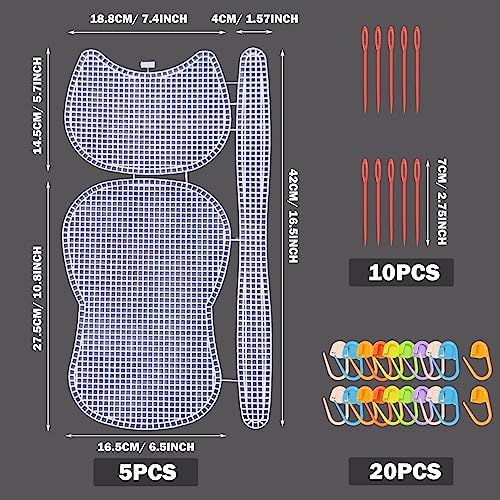 Image of Allazone 37 PCS Clear Mesh Canvas Sheets for Embroidery, Mesh Sheets with 2 Color Acrylic Yarn for DIY Sewing Bag