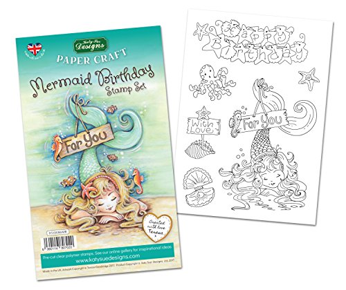 Katy Sue Designs - Sellos transparentes de cumpleaños con diseño de sirena, ninguno