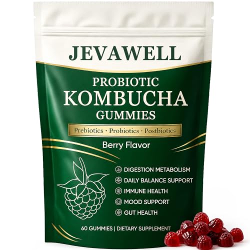 YANJIAYI Jevawell Kombucha Gummies | Probiotic Kombucha Gummies Supplement for Women | with Postbiotics Probiotics Prebiotics | Support Gut Health | Bloating Comfort | Enhance Immunity | 60 Gummies