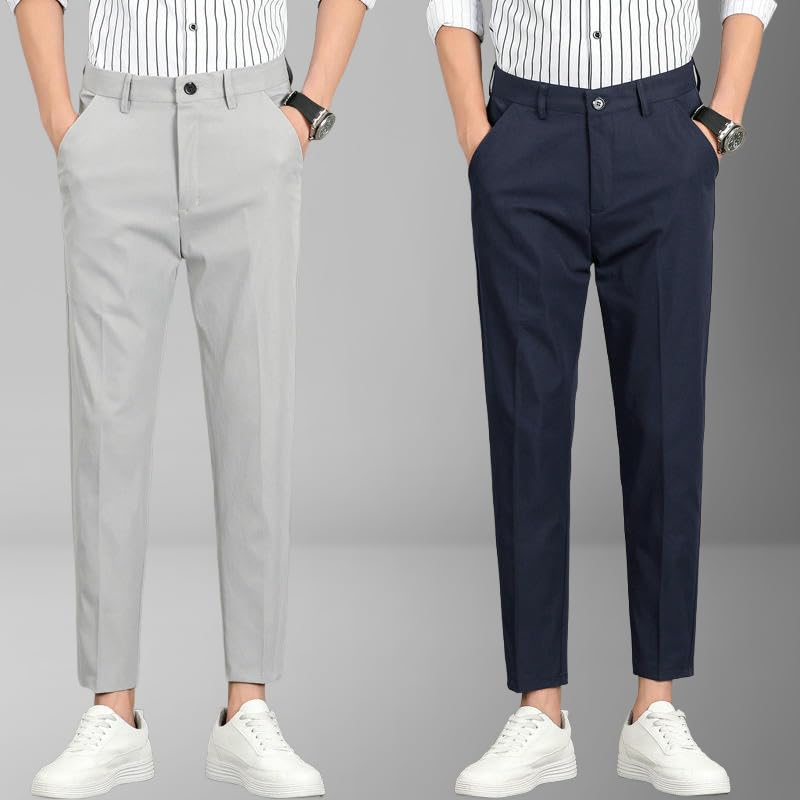 Men's Spring Summer Solid Color Elastic Tapered Nine-Tenths Trendy Casual Pants4