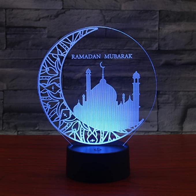 SUPERRUIDALONG Tempio islamico 3D luci notturne telecomando 16 colori illusione acrilico LED tavolo comodino lampada per bambini camera da letto scrivania decorazione regalo di compleanno giocattolo
