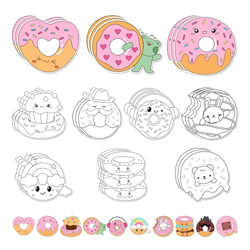 X1zuue Donut Coloring Arts Crafts Kits - 30Pcs Dessert Theme Color Your Own Magnets for Kids Doughnut Blank DIY Coloring Magnets for Party Fridge Refrigerator School Classroom Activities Decorations