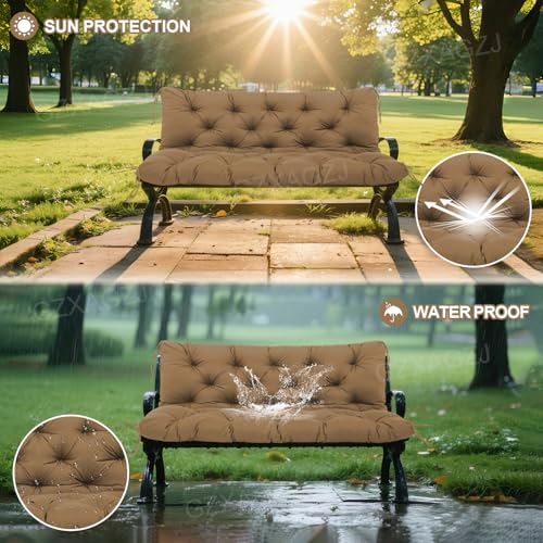 Image of Porch Swing Cushions Outdoor 60 inch Waterproof Extra Thick 5 inch Outdoor Swing Cushions Replacement with Backrest and Ties for Outdoor Furniture Porch Patio Garden Lawn Backyard (Brown)