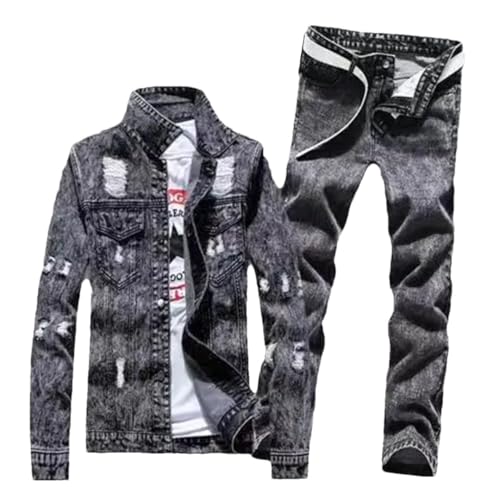 Men's Autumn Denim Jacket Single Breasted Coat Jeans Pants Suit