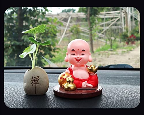 Image of AUGEN Small Buddhist Monk Solar Ornaments, Automatic Nodding Lucky Meaning Light Energy Sensing Eco Friendly Solar Buddhist Monk Statue Decoration for Home Car Dashboard (Pack of 1)(A, Red)