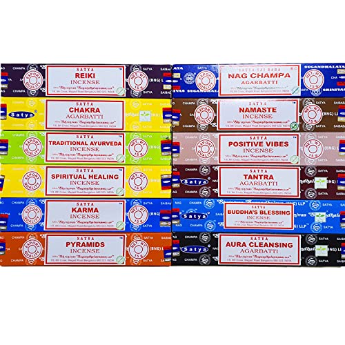 Confezione di incensi Satya - Assortitmento di 12 fragranze (Pack 3)