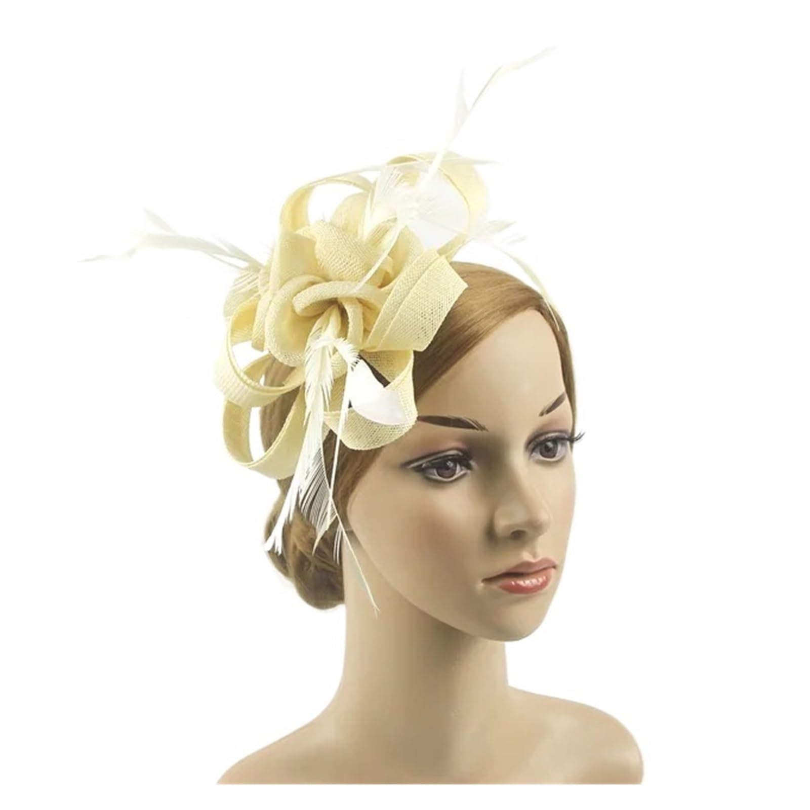 UALXPAO Wedding Hats Tea Party Fascinators Headband Hat Flower Feathers Ribbon Fascinator Hats for Women Wedding Cocktail for Tea Party,Weddings(Beige)