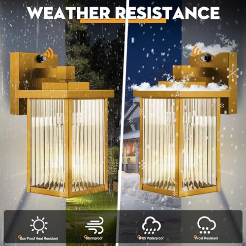 Image of 2 Pack Dusk to Dawn Outdoor Lighting, Waterproof Outdoor Porch Light with Tempered Glass, Outdoor Light Fixture for House Exterior Front Door Garage Patio (Gold Color)