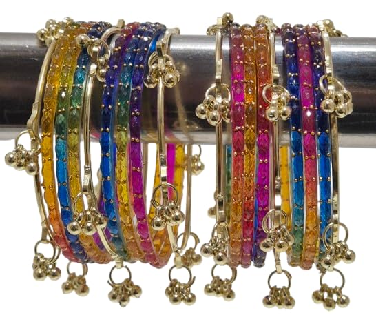 Image of kashmiri ghangharoo glass bangle Set For Women And Girls | Light Weight Bangles | Traditional Transparent Fancy Glass Chudi Set for Wedding, Party (18 Bangles)