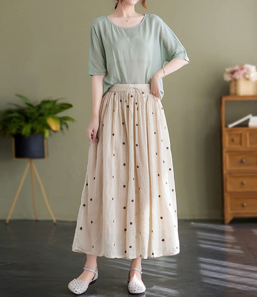Elegancka damska spódnica w kropki o linii A, boho, swing, plisowana bawełniana spódnica midi
