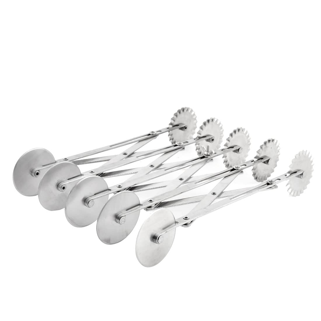 Ruilogod Doble cabeza 5 ruedas utensilios de cocina pizza cortador cortador tono plateado