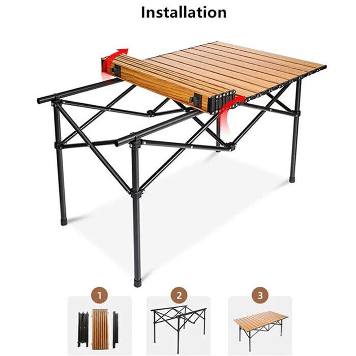 Tavolo Pieghevole Richiudibile da Campeggio, Leggero e Portatile, per Picnic, con Custodia, Tavolino Compatto con Borsa di Trasporto, 93x55x55 cm, in Legno, per Picnic Spiaggia Campeggio Pesca Viaggi